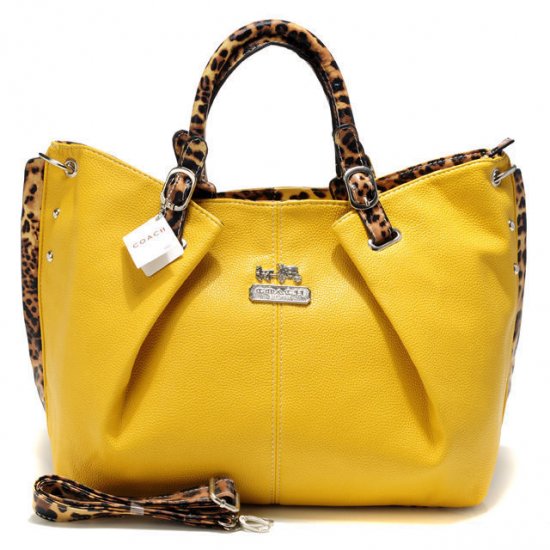 Coach Madison Leopard Large Yellow Satchels ACM